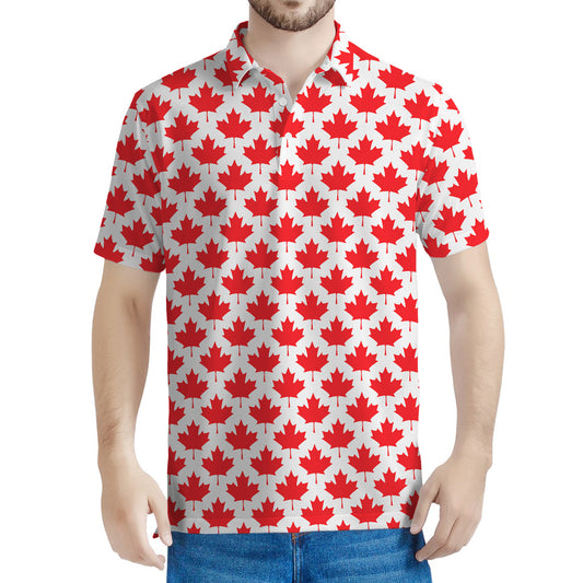 Red Canadian Maple Leaf Pattern Print Men's Polo Shirt