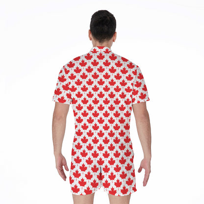 Red Canadian Maple Leaf Pattern Print Men's Rompers