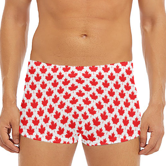 Red Canadian Maple Leaf Pattern Print Men's Short Boxer Briefs