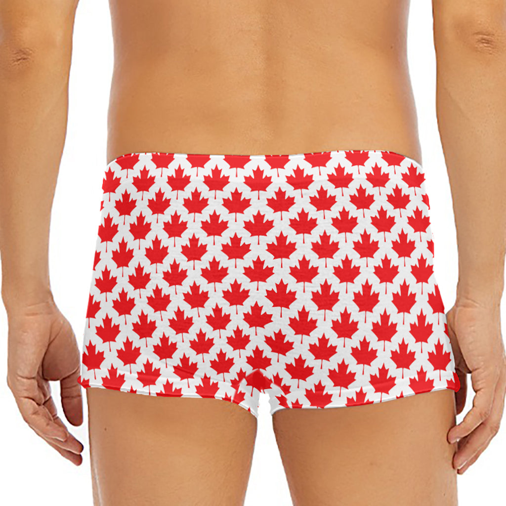 Red Canadian Maple Leaf Pattern Print Men's Short Boxer Briefs