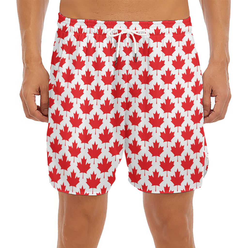 Red Canadian Maple Leaf Pattern Print Men's Split Running Shorts