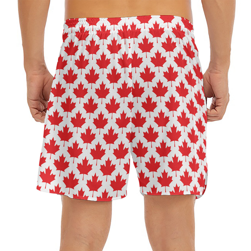 Red Canadian Maple Leaf Pattern Print Men's Split Running Shorts