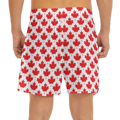 Red Canadian Maple Leaf Pattern Print Men's Split Running Shorts
