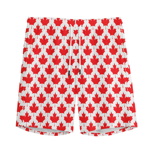 Red Canadian Maple Leaf Pattern Print Men's Sports Shorts