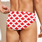 Red Canadian Maple Leaf Pattern Print Men's Swim Briefs