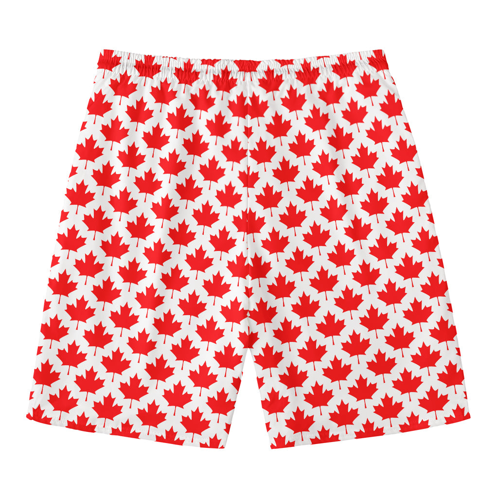 Red Canadian Maple Leaf Pattern Print Men's Swim Trunks