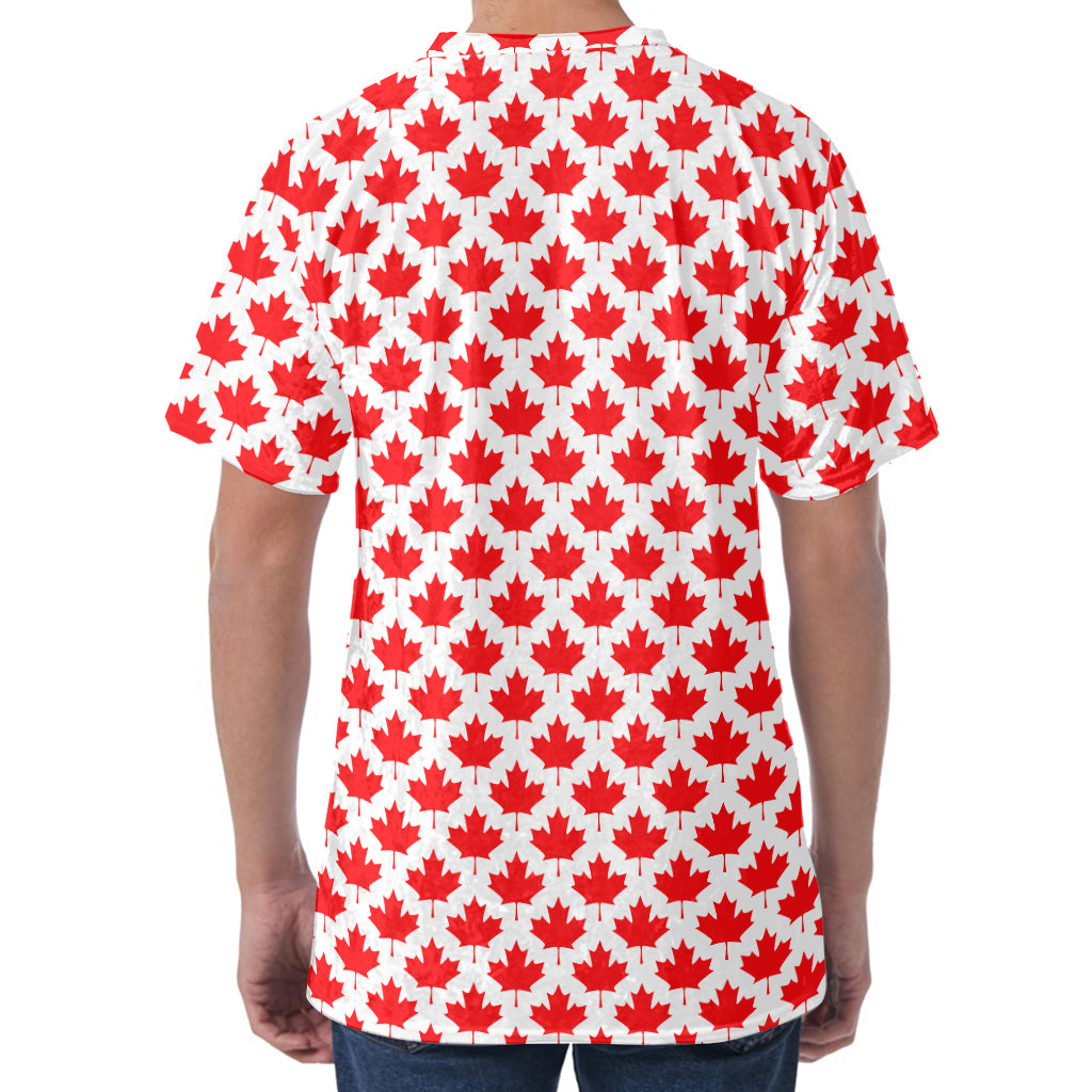 Red Canadian Maple Leaf Pattern Print Men's Velvet T-Shirt