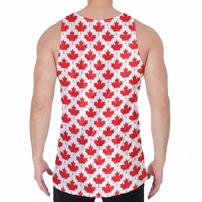 Red Canadian Maple Leaf Pattern Print Men's Velvet Tank Top