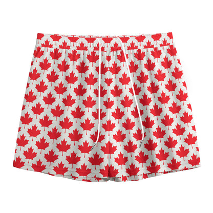 Red Canadian Maple Leaf Pattern Print Mesh Shorts