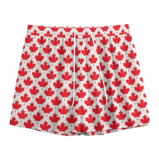 Red Canadian Maple Leaf Pattern Print Mesh Shorts