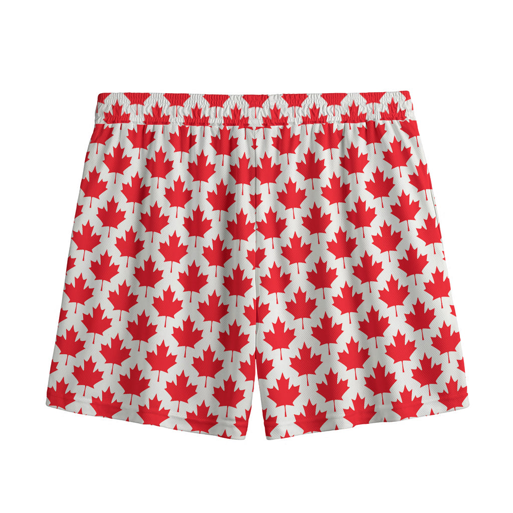 Red Canadian Maple Leaf Pattern Print Mesh Shorts