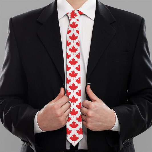 Red Canadian Maple Leaf Pattern Print Necktie