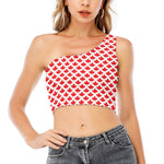 Red Canadian Maple Leaf Pattern Print One Shoulder Crop Top