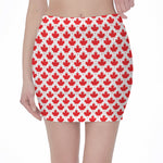 Red Canadian Maple Leaf Pattern Print Pencil Mini Skirt