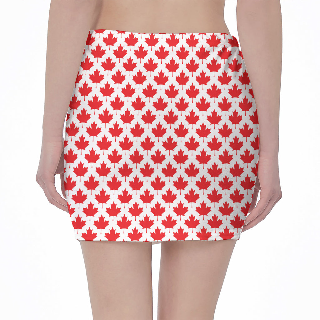Red Canadian Maple Leaf Pattern Print Pencil Mini Skirt
