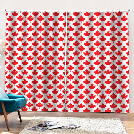 Red Canadian Maple Leaf Pattern Print Pencil Pleat Curtains