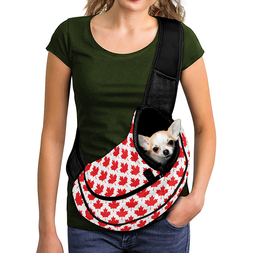 Red Canadian Maple Leaf Pattern Print Pet Sling Carrier