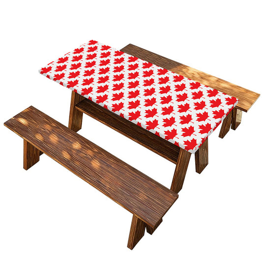 Red Canadian Maple Leaf Pattern Print Picnic Table Cover