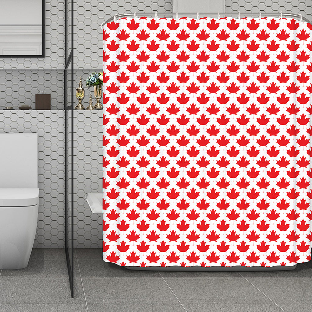 Red Canadian Maple Leaf Pattern Print Polyester Shower Curtain