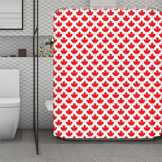 Red Canadian Maple Leaf Pattern Print Polyester Shower Curtain