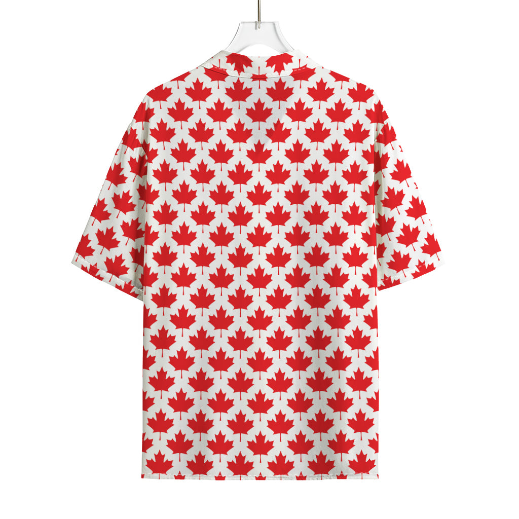 Red Canadian Maple Leaf Pattern Print Rayon Hawaiian Shirt
