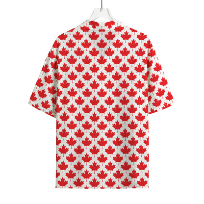 Red Canadian Maple Leaf Pattern Print Rayon Hawaiian Shirt