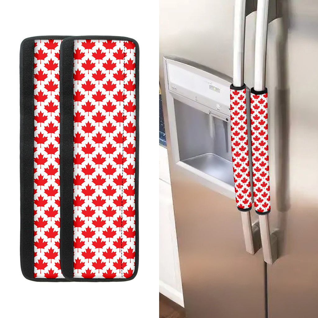 Red Canadian Maple Leaf Pattern Print Refrigerator Handle Covers