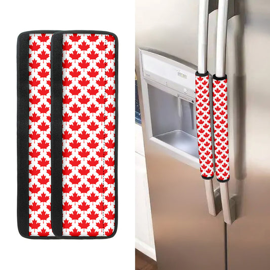 Red Canadian Maple Leaf Pattern Print Refrigerator Handle Covers