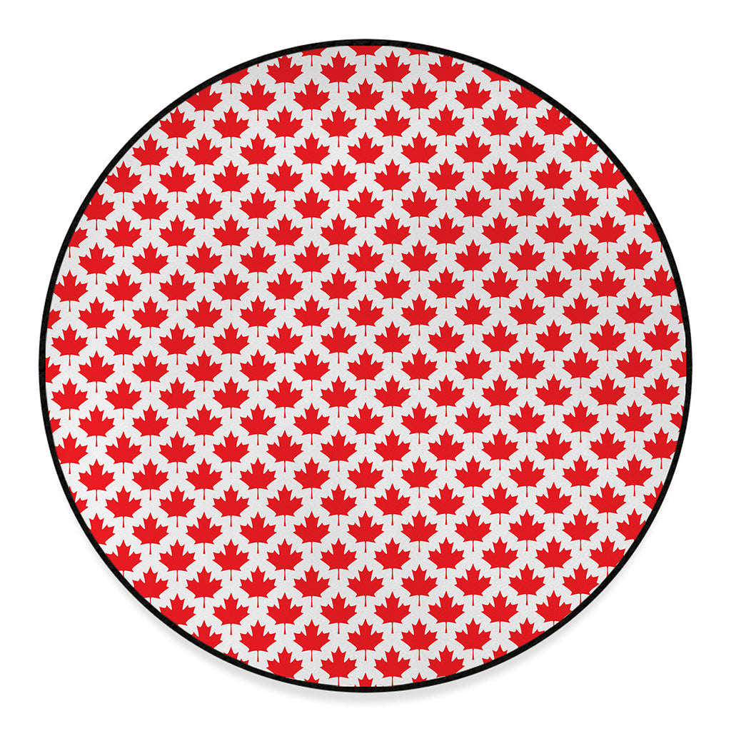 Red Canadian Maple Leaf Pattern Print Round Floor Mat