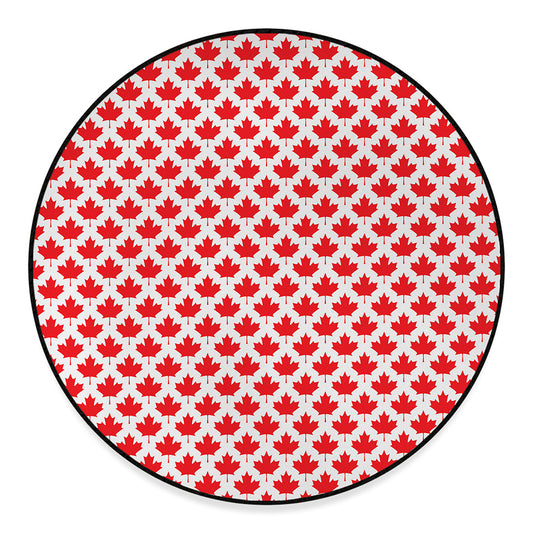 Red Canadian Maple Leaf Pattern Print Round Floor Mat