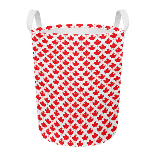 Red Canadian Maple Leaf Pattern Print Round Laundry Basket