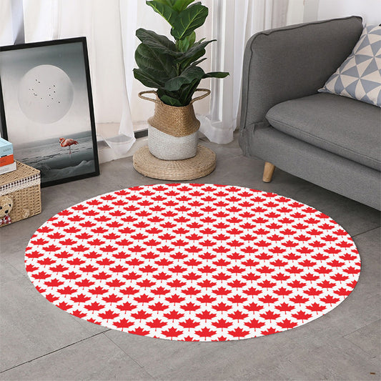Red Canadian Maple Leaf Pattern Print Round Rug