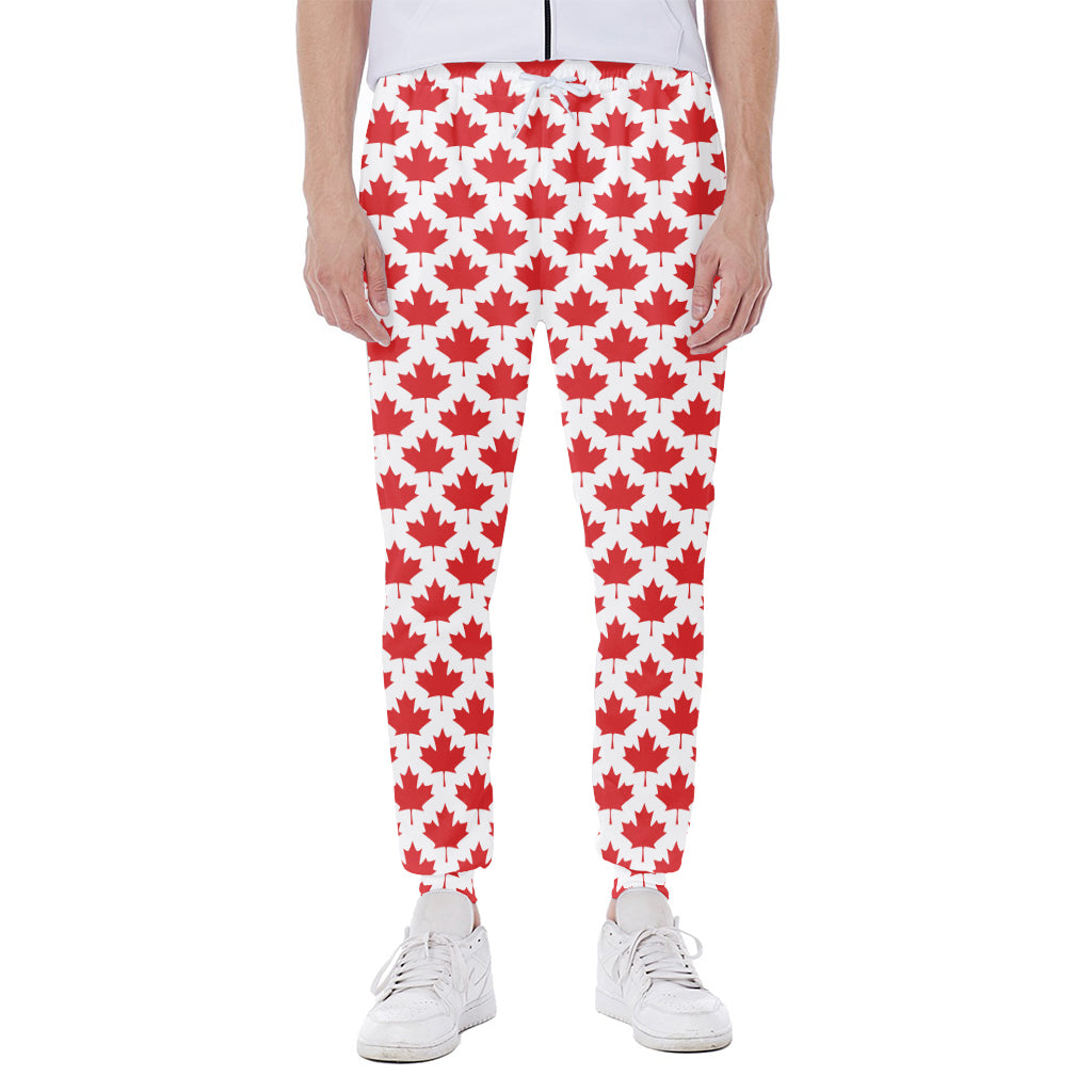 Red Canadian Maple Leaf Pattern Print Scuba Joggers