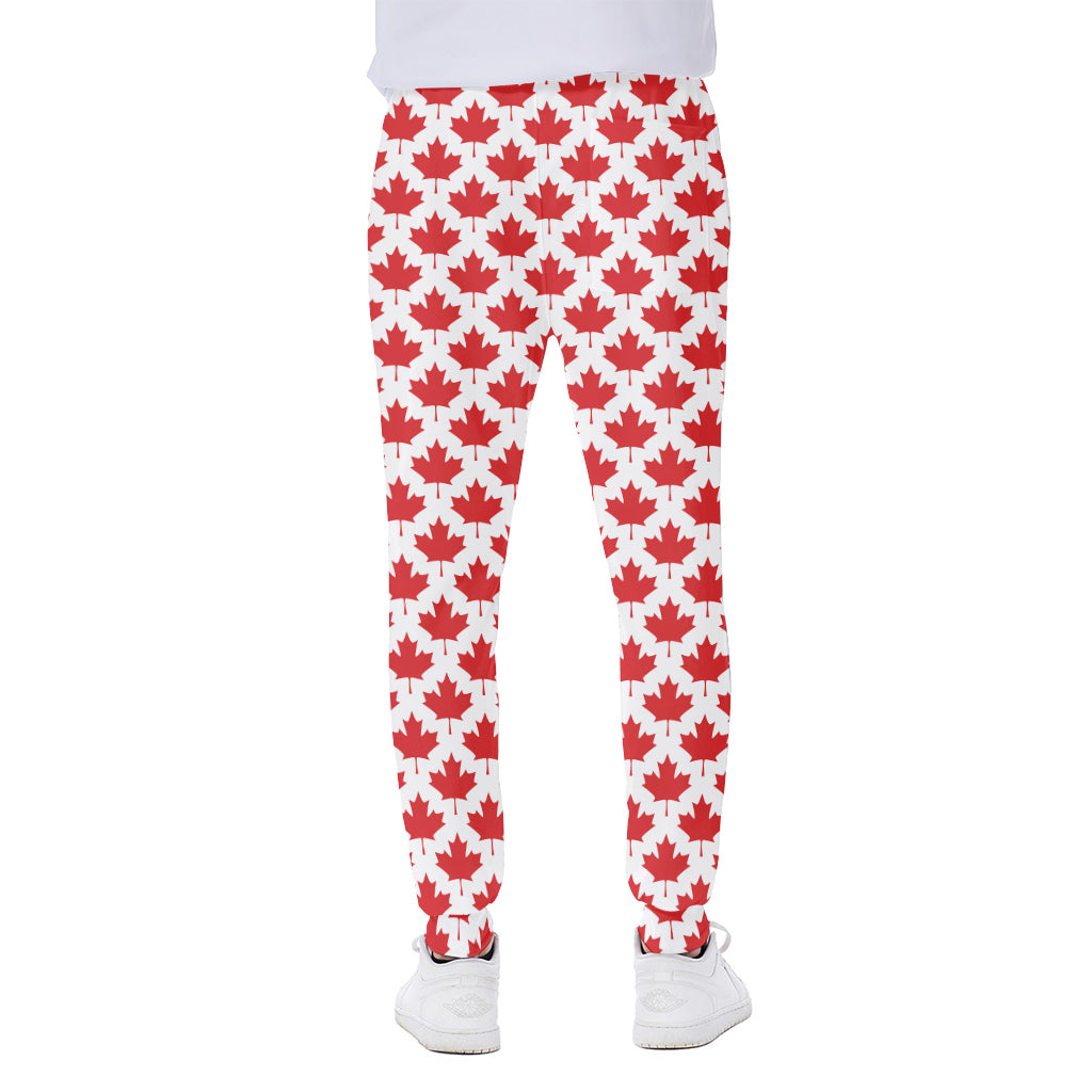 Red Canadian Maple Leaf Pattern Print Scuba Joggers