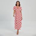 Red Canadian Maple Leaf Pattern Print Short Sleeve Maxi Dress