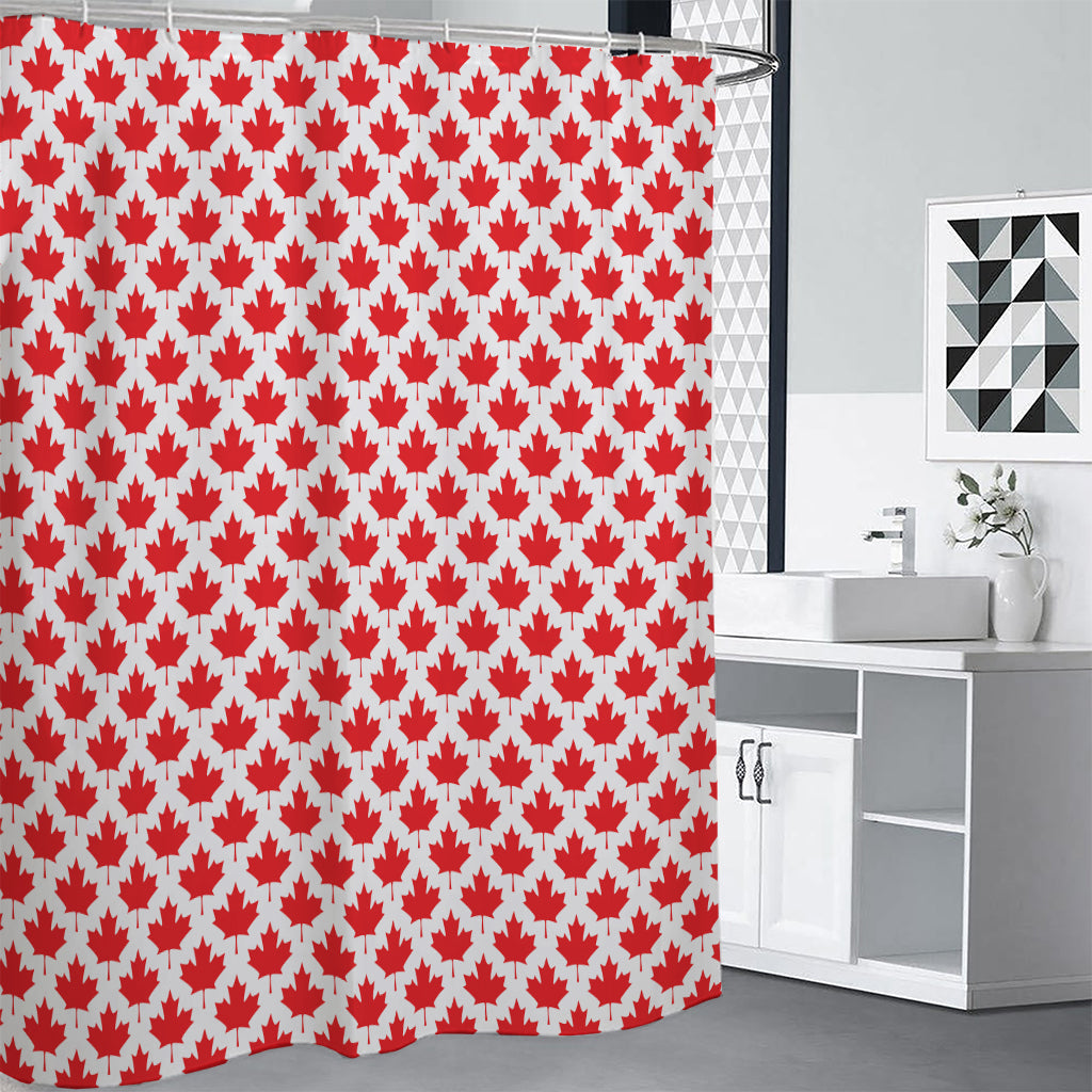 Red Canadian Maple Leaf Pattern Print Shower Curtain