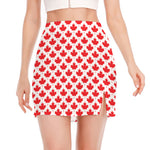 Red Canadian Maple Leaf Pattern Print Side Slit Mini Skirt