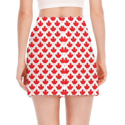 Red Canadian Maple Leaf Pattern Print Side Slit Mini Skirt
