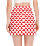 Red Canadian Maple Leaf Pattern Print Side Slit Mini Skirt