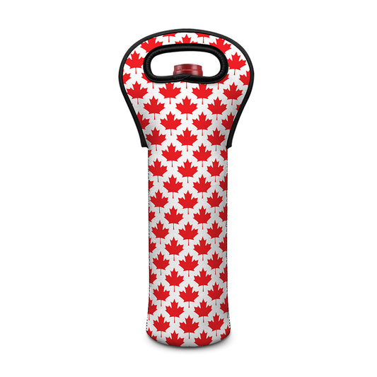 Red Canadian Maple Leaf Pattern Print Single Neoprene Wine Tote