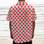 Red Canadian Maple Leaf Pattern Print Textured Short Sleeve Shirt