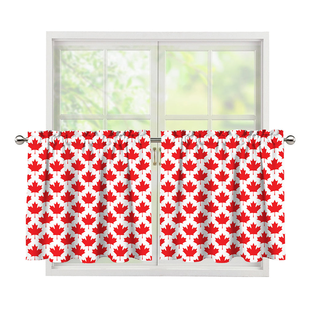 Red Canadian Maple Leaf Pattern Print Tier Curtains