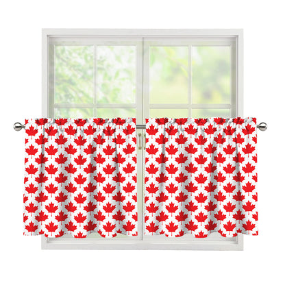 Red Canadian Maple Leaf Pattern Print Tier Curtains