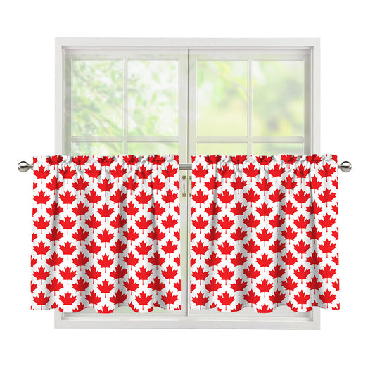 Red Canadian Maple Leaf Pattern Print Tier Curtains
