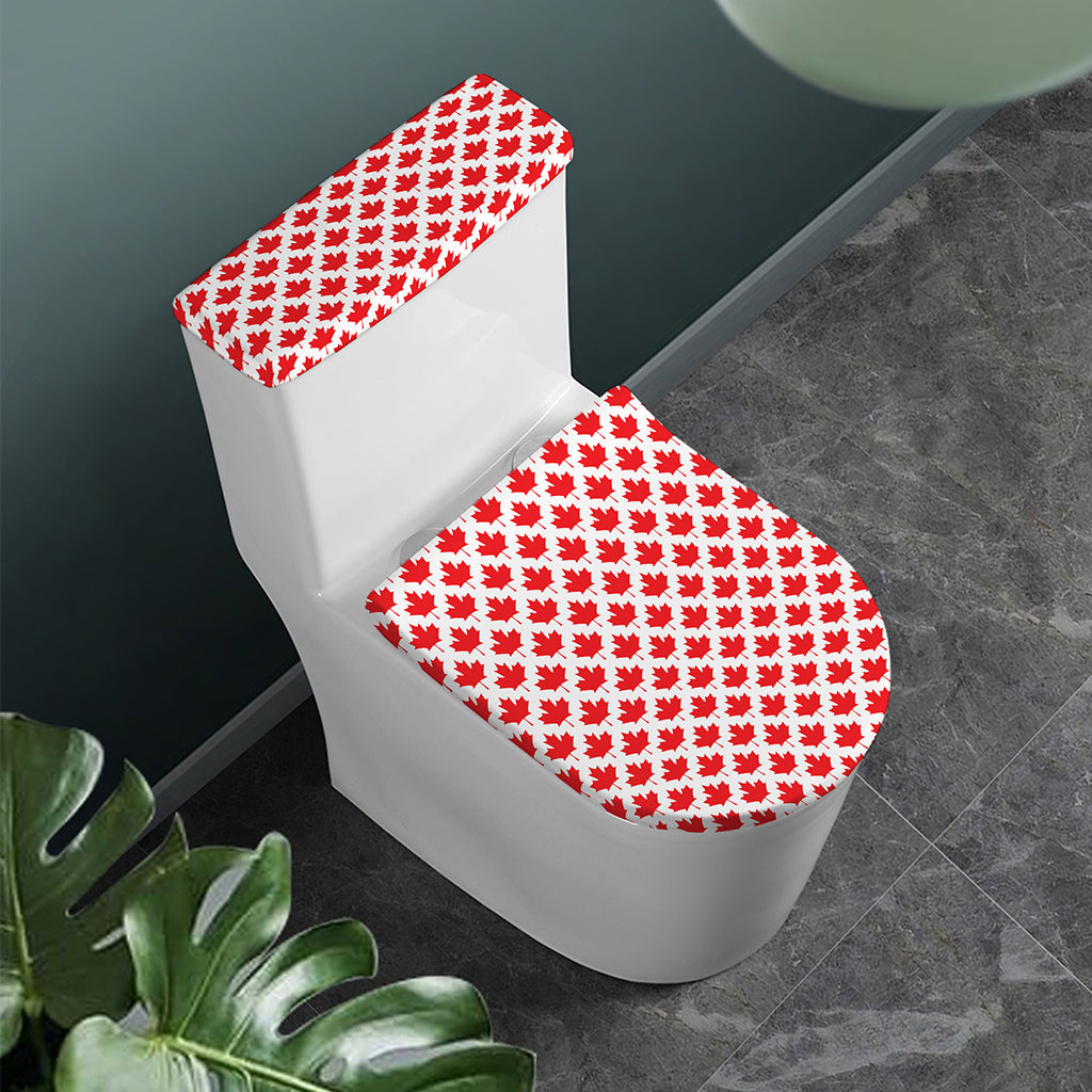 Red Canadian Maple Leaf Pattern Print Toilet Lid And Tank Cover Set
