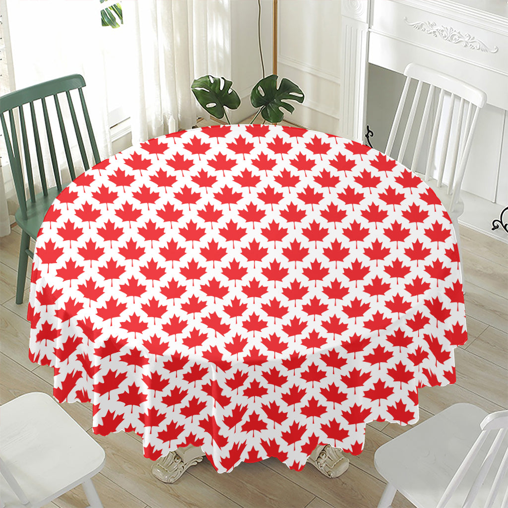 Red Canadian Maple Leaf Pattern Print Waterproof Round Tablecloth