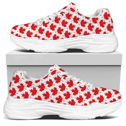Red Canadian Maple Leaf Pattern Print White Chunky Shoes
