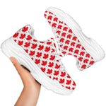 Red Canadian Maple Leaf Pattern Print White Chunky Shoes