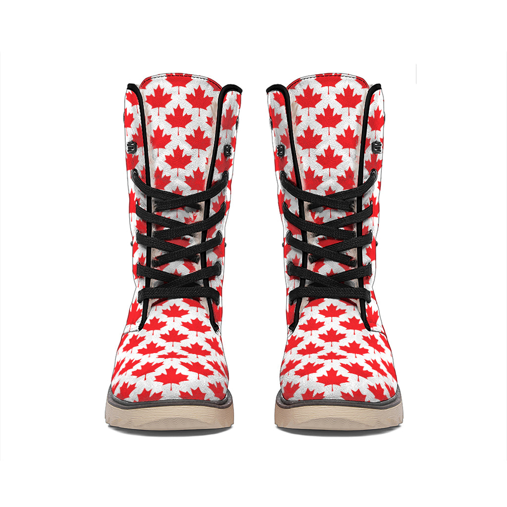 Red Canadian Maple Leaf Pattern Print Winter Boots