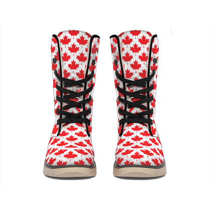 Red Canadian Maple Leaf Pattern Print Winter Boots